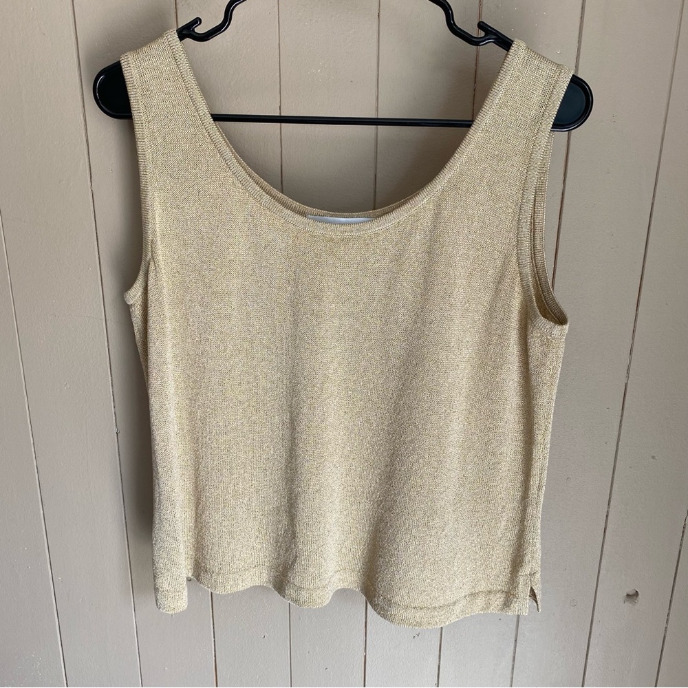 St. John Gold Metallic Knit Tank, Size Medium